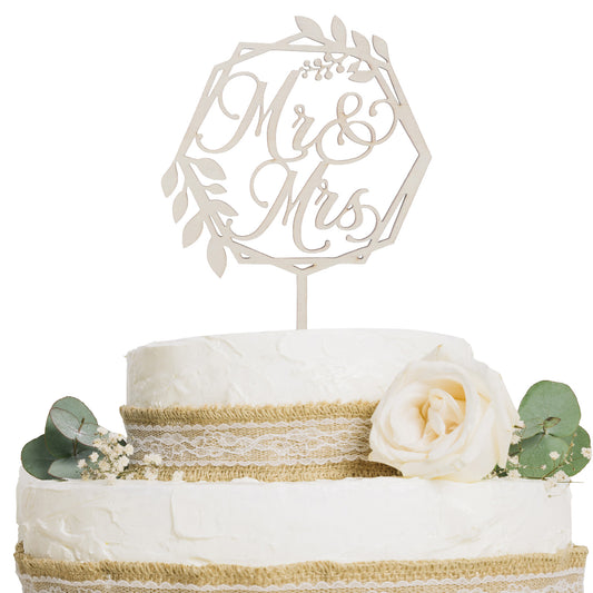 JIYIN Mr & Mrs Cake Topper, Wooden Wreath Wedding Cake Toppers Bride and Groom Engagement Party Bridal Shower Anniversary Cake Toppers Decorations Supplies