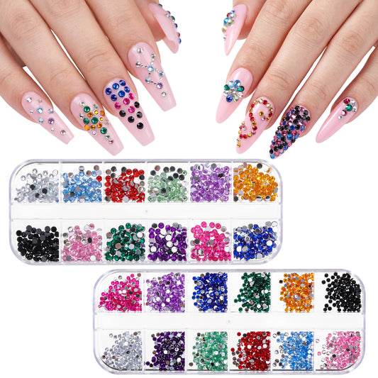 JJUNW 6000pcs 3D Flatback Rhinestones, 2mm/3mm Colorful Rhinestones Nail Art Charms Sparkling Mini Nails Gems for Women Nails Art Design Crafting Acrylic Tips Manicure Decor