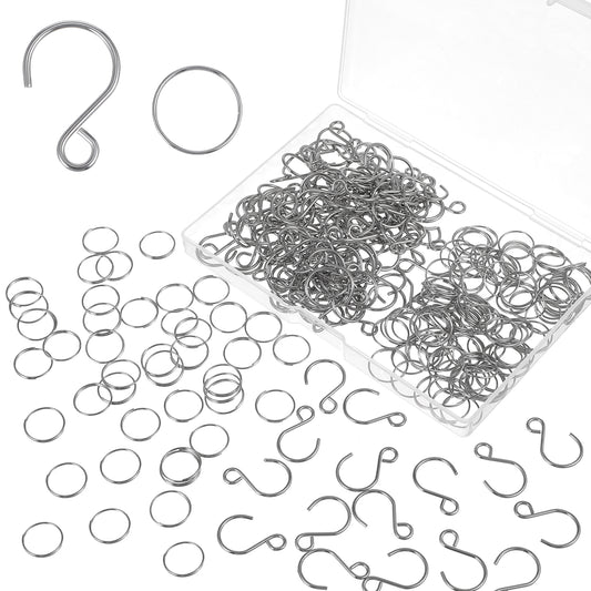 Amaxiu 300Pcs Stainless Steel Split Rings Connector and Mini S-Shaped Hooks