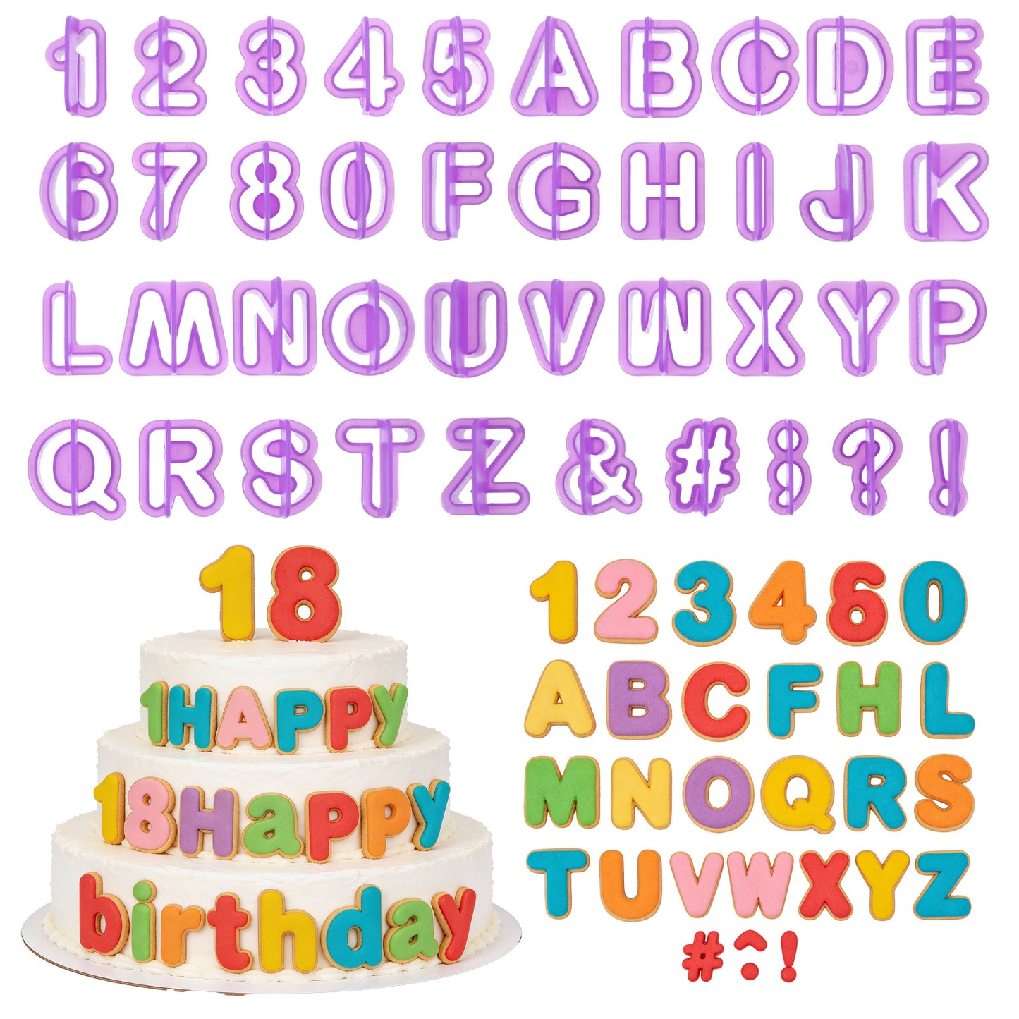 WJIAAA Fondant Letter Cutters Set of 40, 0.94x0.83 Inch Plastic Alphabet Molds, Clay Letter Stamps for Fondant, Cake Decorating Tools for Parties & Holidays (Purple)