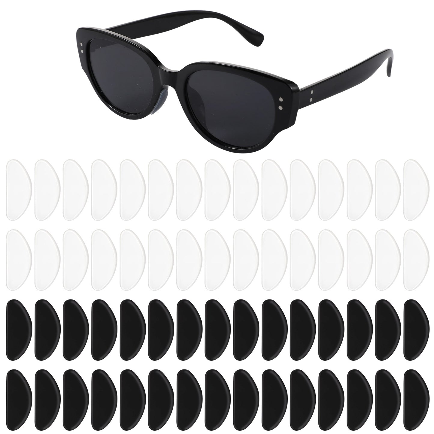 DOPENSPI 30 Pairs Silicone Eyeglass Nose Pads, Adhesive Non-Slip Nose Pad Soft Replacement Noses Cushions for Glasses Reading Glasses Sunglasses(Black, Clear)