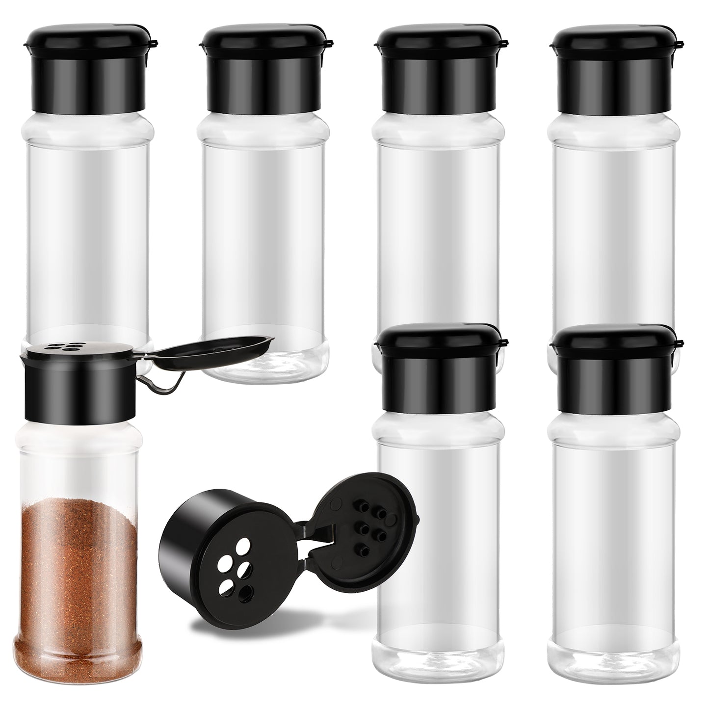 TIESOME 6 Pcs Empty Plastic Spice Jars with Shaker Lids, 3 oz Seasoning Containers, Round Empty Spice Bottles Storage Clear Seasoning Bottles Storage Spice Peppers Salt for Spice Rack, Drawer, Cabinet