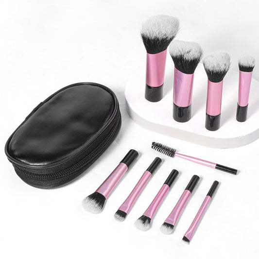 HJZHII 10 Pcs Mini Travel Makeup Brush Set with Pouch, Travel Make up Brushes Short Handle Makeup Brush Portable Cosmetic Brushes Travel-Essentials kits for Women Blush Powder Eye Shadow