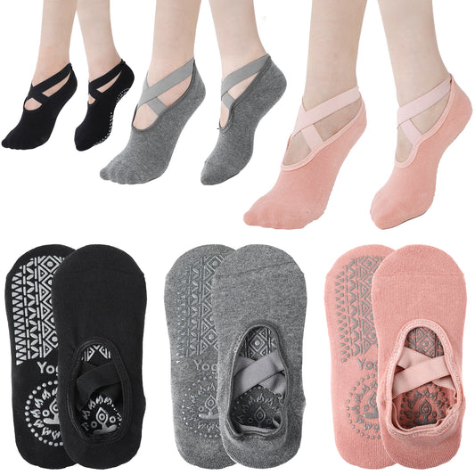 Molain Yoga Socks for Women Non-Slip Grips & Straps, Ideal for Pilates, Pure Barre, Ballet, Dance, Barefoot Workout 3 Pairs