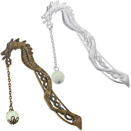 Jeffdad Dragon Bookmark, Fantasy Bookmark Gifts Glow in The Dark, Metal Bookmarks for Book Lovers, Cool Bookmarks Gifts for Women Men(Silver Dragon and Ball)