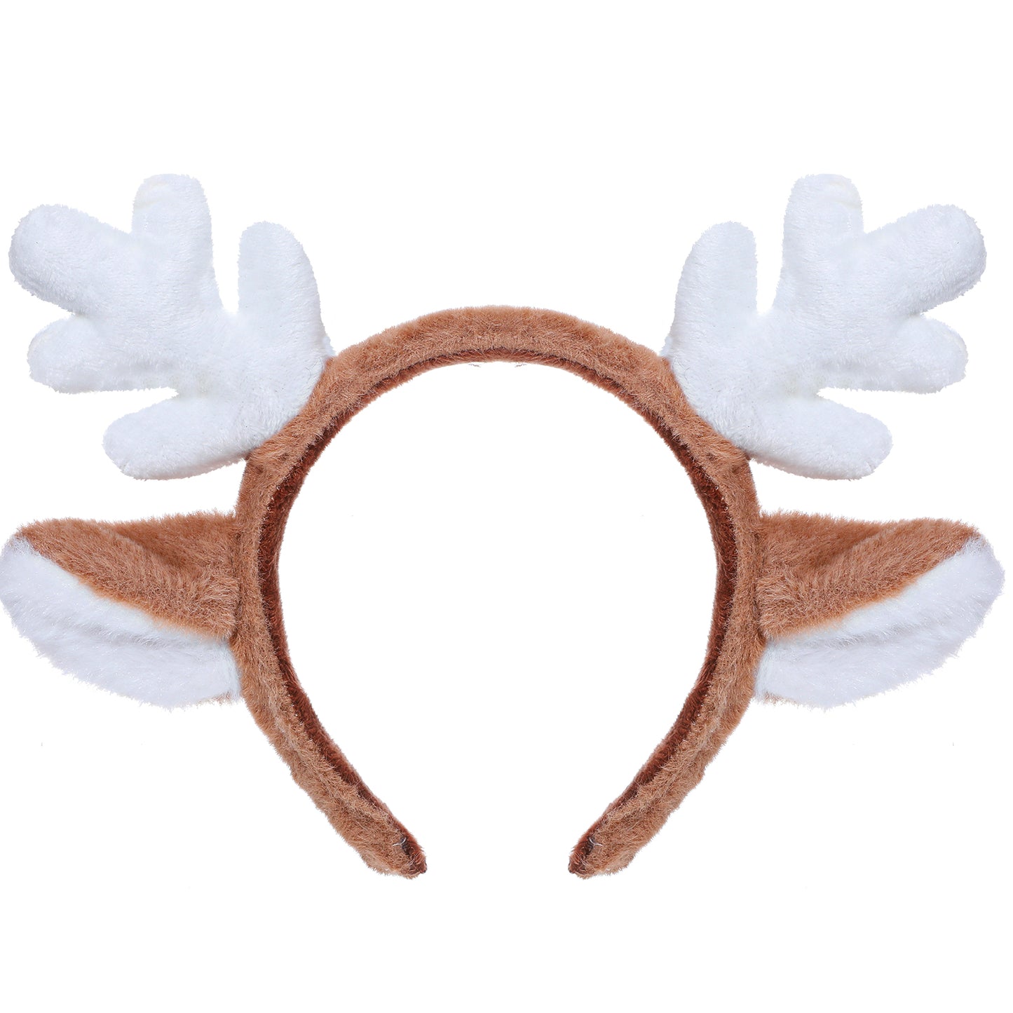 JIEYAO Christmas Reindeer Antlers Headband, Cute Xmas Deer Ear Head Accessories,Cosplay Reindeer Costume Animal Ears Headband Fluffy Realistic Deer Antlers Headband for Christmas Party Favors (White)