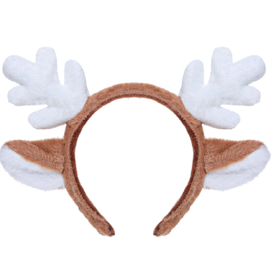 JIEYAO Christmas Reindeer Antlers Headband, Cute Xmas Deer Ear Head Accessories,Cosplay Reindeer Costume Animal Ears Headband Fluffy Realistic Deer Antlers Headband for Christmas Party Favors (White)