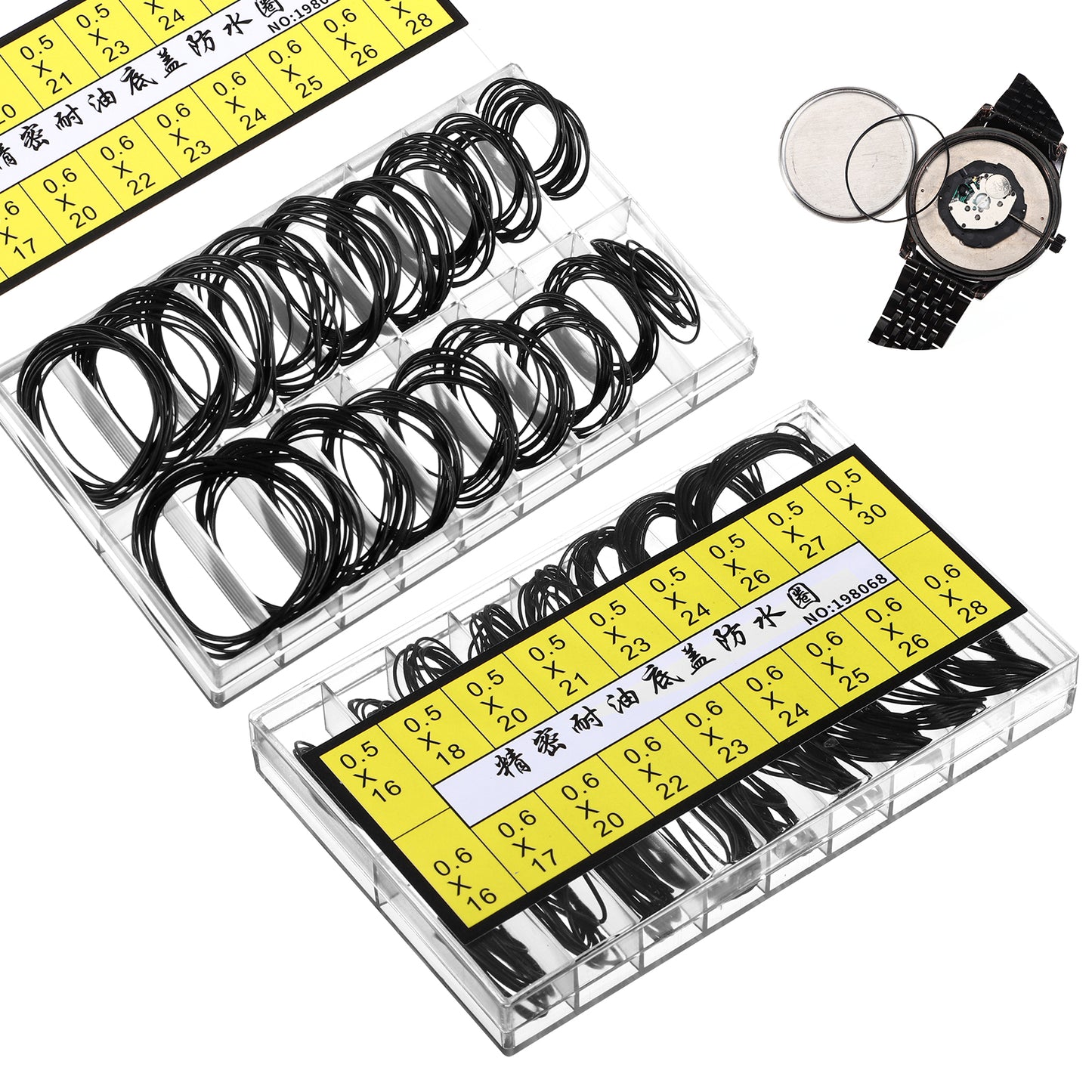 SULIKJHUI 420 Pcs Professional Watch Repair Kit, Watch Gasket O-Rings 18 Sizes in Storage Box, Durable Rubber Seals for Case Back Replacement (4.25x2.63 Inch)