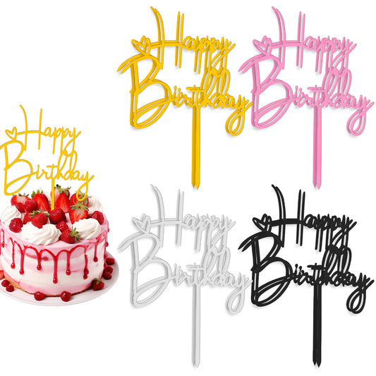 HJZHII 8 Pcs Happy Birthday Cake Topper, Acrylic Birthday Cupcake Topper 4 Colors Birthdays Cake Pick Decorations Cakes Stick Decor for Birthdays Party Desserts Pastries Decorations