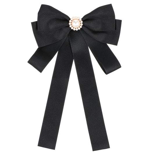 AOZUO Bow Ties for Women, Pre-tied Bowknot Bowtie Clip On Rhinestone Ribbon Brooch Pearl Bow Tie Neck Tie for Uniform Shirt Wedding Cosplay