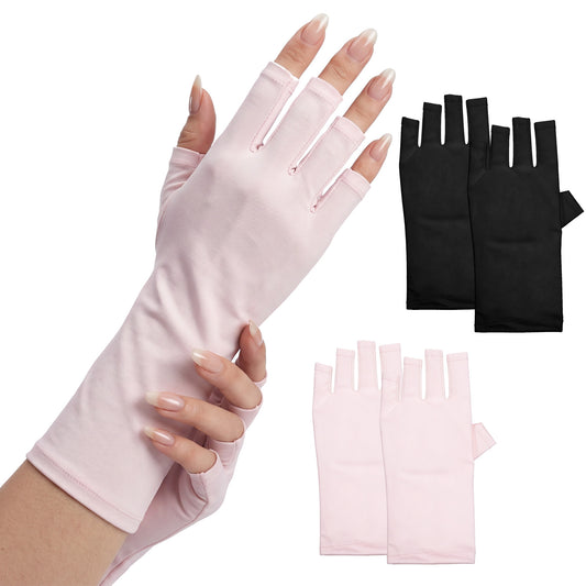 HJZHII 2 Pairs UV Gloves for Gel Manicures, UV Gloves for Gel Nail Lamp UPF Fingerless UV Protection Glove for Manicures Sun Protection Glove for Anti UV Light Skin Care Black and Pink