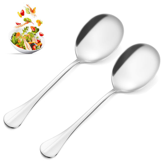 JIEYAO 2 Pcs Large Serving Spoons, 9.8“ Stainless Steel Cooking Spoon, Long Handle Soup Spoons Buffet Serving Tablespoon Tabletop Flatware Serving Utensil for Serving Spoons Set Kitchen Tool(Round)