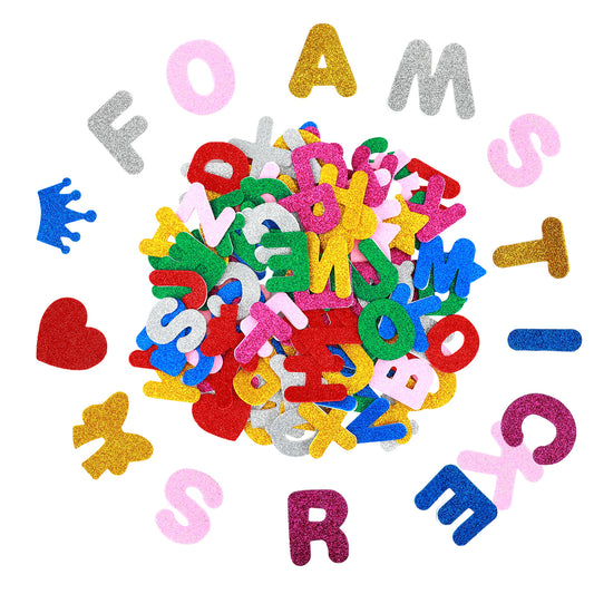 LXUEJIE 196 Pcs Foam Letters Stickers Glitter, 1.5 inch Foam Alphabet Stickers Self-Adhesive Glitter Foams Sticker for Art Crafts DIY Scrapbook Card Decor (A-Z+Heart+Star)