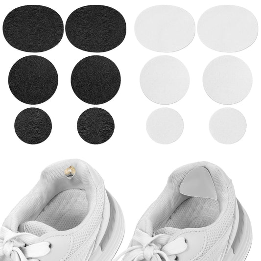 TIESOME 12 Pair Shoe Heel Repair Inserts, Self-Adhesive Inside Shoe Patches Kit Circle Shape Shoe Repair Kit for Sneaker Hole Prevention Repair Holes 3 Sizes (Black + White)