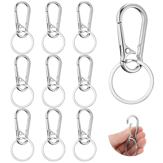 BOHUIZ 10 Packs Metal Keychain Carabiner Clip, Stainless Steel Heavy Duty Key Chain, Keyring Key Ring Chain Clips Hook Holder Key Organizer for Men Women,Silver