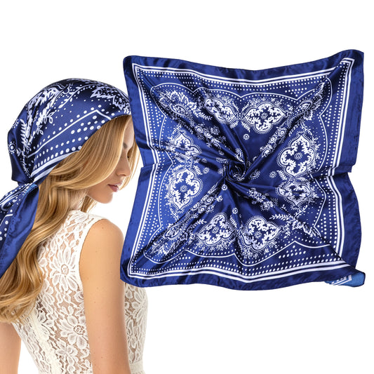 BOHUIZ Silk Bandana Head Scarf for Women, 35" Large Soft Square Silk Satin Headscarf Classic Patterned Scarves for Neck Headwear Decoration Gift