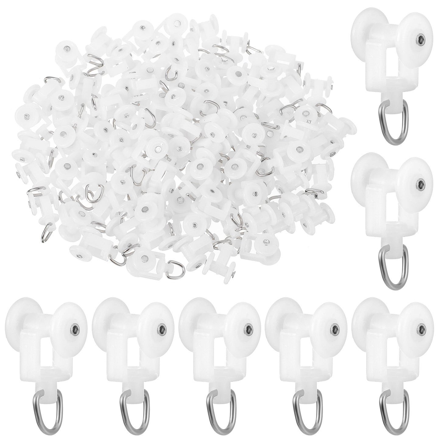 Andibro 100 Pcs Curtain Track Gliders Rollers Hooks, Plastic Ceiling Tracks Hooks Rail Gliders Mute Wheel Rollers Ball Pulley for Ceiling Tracks Room Dividers Shower Curtains