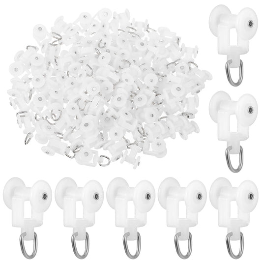 Andibro 100 Pcs Curtain Track Gliders Rollers Hooks, Plastic Ceiling Tracks Hooks Rail Gliders Mute Wheel Rollers Ball Pulley for Ceiling Tracks Room Dividers Shower Curtains