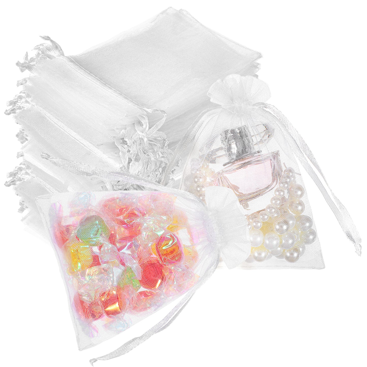 LXUEJIE 80 Pcs Organza Bags, 4 x 6 inch Small Mesh Bags with Drawstring Mesh Gift Bag forJewelry Makeup Candy Wedding Favour Gift Bag White Jewelry Gifts Pouches for Wedding Party Festival