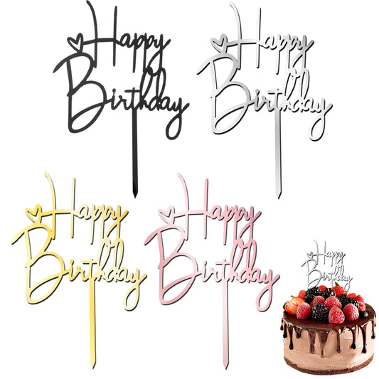 LIQWEI 4Pcs Birthday Cake Decorations, Happy Birthday Cake Toppers, Birthdays Cakes Topper, ‘Happy Birthday’ Party Cupcake, Happy Anniversary Cakes Topper Celebrating Theme Party Supplies