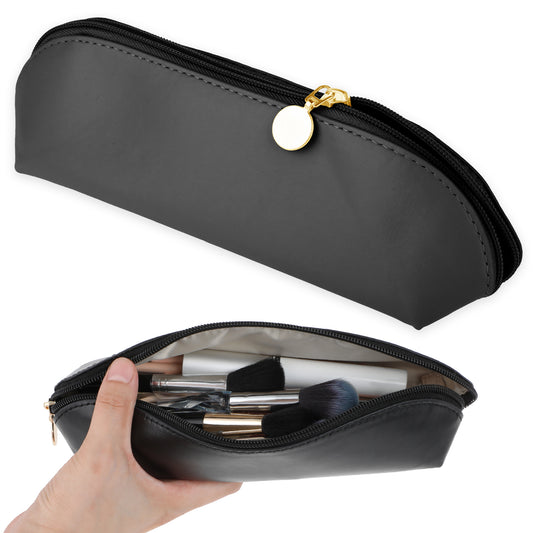 HJZHII Large Travel Makeup Brush Holder, PU Makeup Brush Bag Portable Travel Cosmetic Brush Pouch with Zipper Anti-Fall Out Makeup Tools Organizer for Travel Outdoor Bags Marker Change Coins (Black)