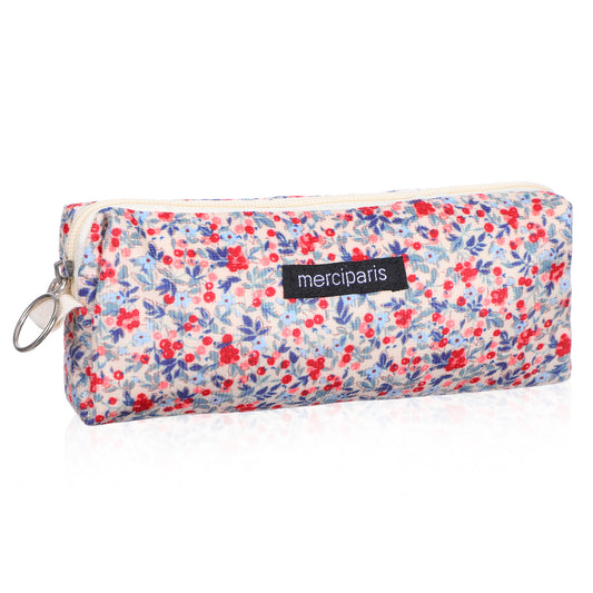 HJZHII Floral Pencil Case, Retro Floral Pencil Pouch Soft Small Cosmetic Pen Bags Corduroy Pencils Bags for Office College Flower Makeup Pouch for Women Storage Purse(Beige)
