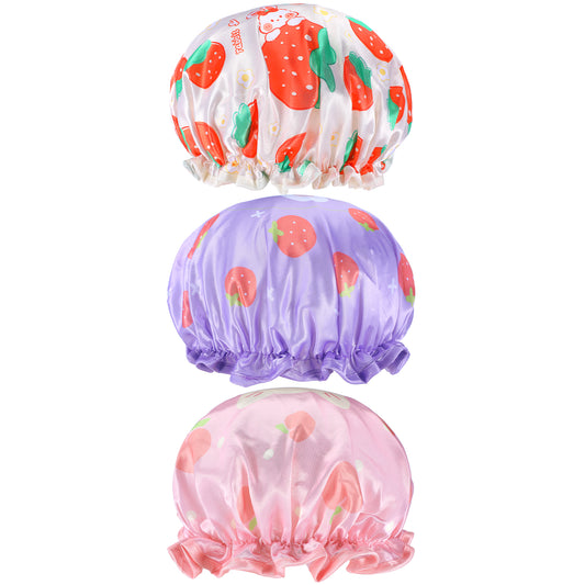 AOZUO 3 Pack Kids Shower Caps, Waterproof Double Layer Toddler Shower Cap Reusable Cute Bonnets Bath Cap Soft Sleeping Cap Elastic Band Bonnet for Girls Women Home Hotel Travel
