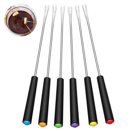 Cobee 6 Pcs Stainless Steel Fondue Forks, 9.29 Inch Fondue Sticks with Heat Resistant Handles Color Coded for Cheese Meat Fruit Marshmallows