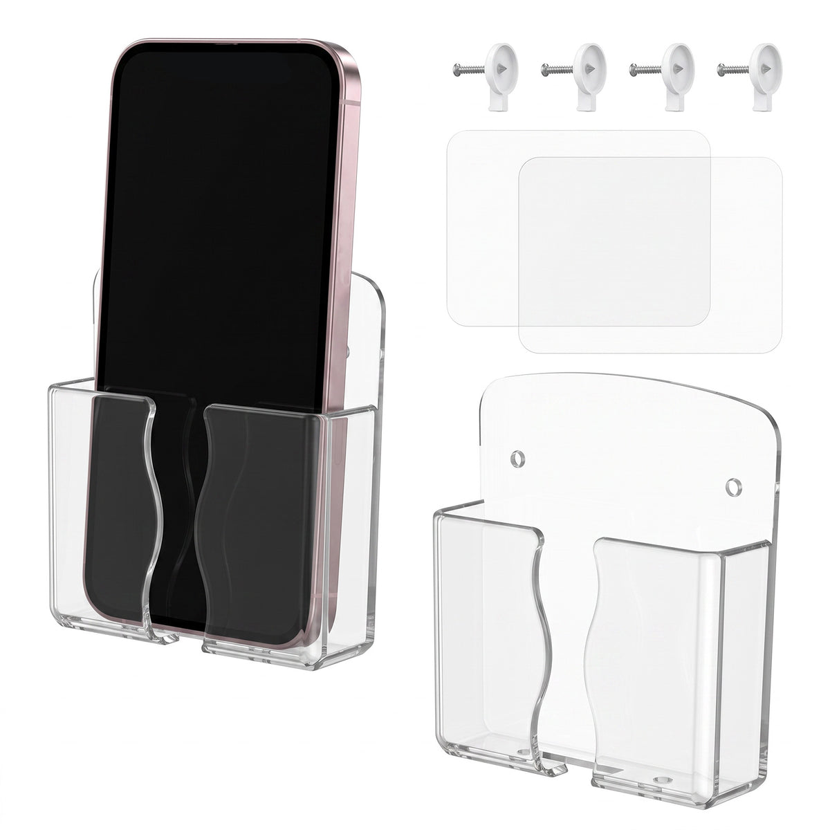 LXUEJIE 2pcs Clear Wall Mounted Phone Holder,Phone Stand with Charging Hole