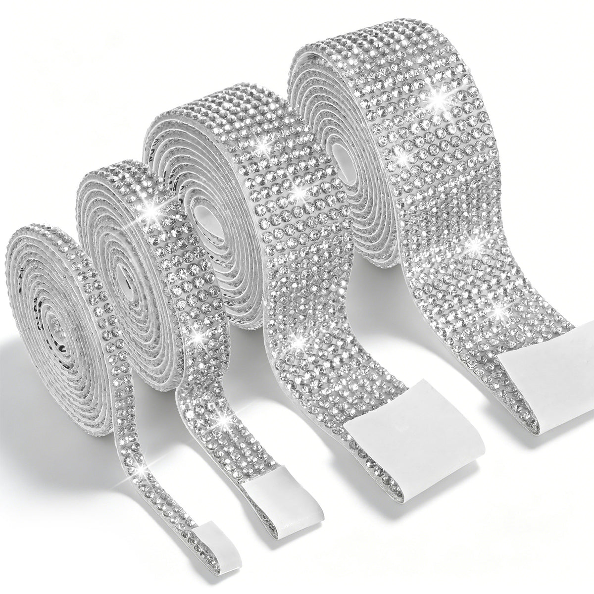 Jeffdad 4Rolls Rhinestones Diamond Ribbon Silver Rhinestone Strips