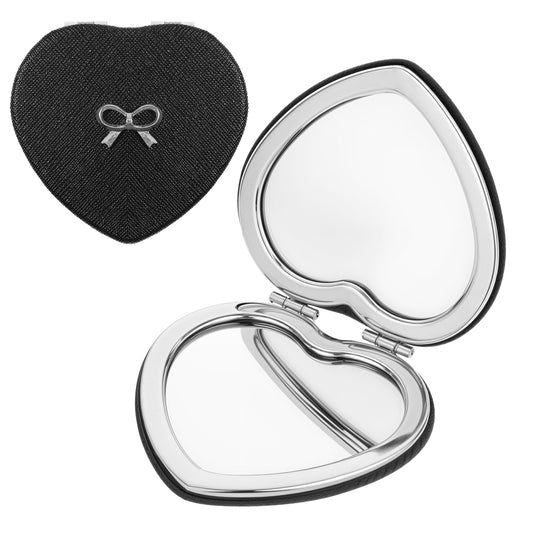 AOZUO Heart Shaped Compact Folding Mirror, Mini 1X/2X Magnifying Mirror Portable Travel Makeup Mirror Double-Sided Cute Cosmetic Mirror for Women Home Office and Travel(Silver)