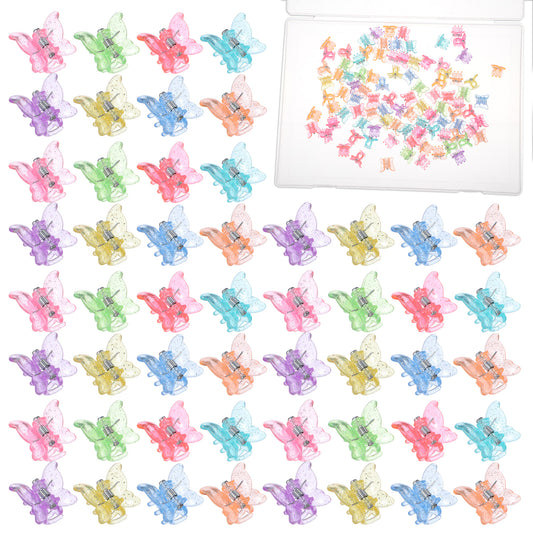 HJZHII 100Pcs Butterfly Hair Clips for Girls, Mini Butterfly Hair Claw Clips Sparkly Colorful Hair Accessories Mini Hair Clip In 10 Colors With Storage Box 90s Y2K Cute Small Clip for Girls Toddlers