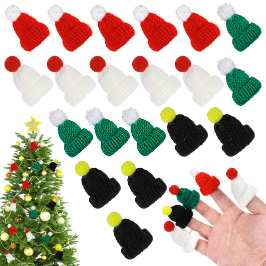 JIEYAO 20 PCS Christmas Mini Knitting Hats, Small Santa Knitting Hats Assorted Colors Mini Wool Hat for Christmas Ornaments DIY Art and Craft