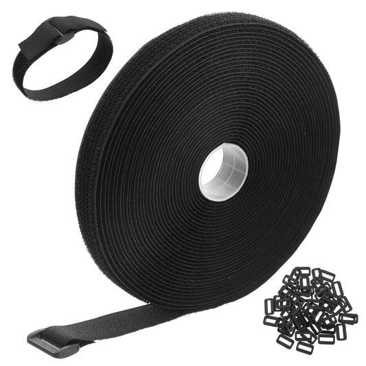 JJUNW Cable Straps, Straps Heavy Duty with 50 Buckles, Fastening Cables Ties Free to Cut Length Hook and Loop Strap, Adjustable Elastic Cord for Cable Tidy, Wire Management, Cord Organiser