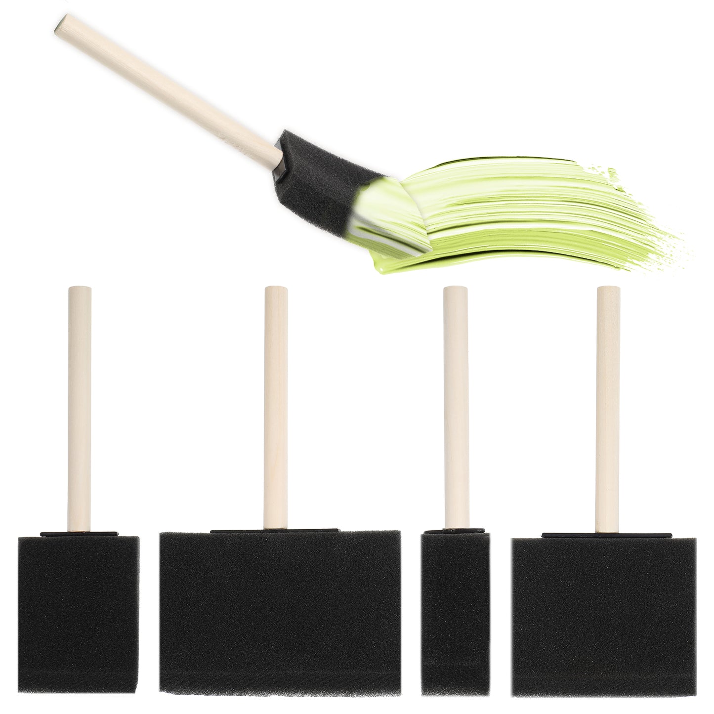 Giantree 4 Pcs Foam Paint Brushes, 4 Sizes Sponge Brushes, for Painting Foam Brush Wood Handle Foam Head Sponge Paint Brush for Painting Staining Varnishes DIY Craft Projects