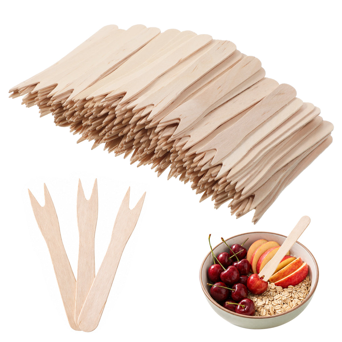 cobee 200Pcs Disposable Wooden Forks, 8.5cm Mini Forks for Eating