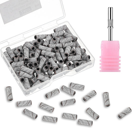 JIEYAO 100Pcs Nail Drill Bits Small Sanding Bands, 180# Fine Grit Nail File Sanding Band, Mini Cuticle Sanding Files with 3.1mm Mandrel Bit Mini Mandrel Nail Bit Set for Manicures & Pedicure(#180)