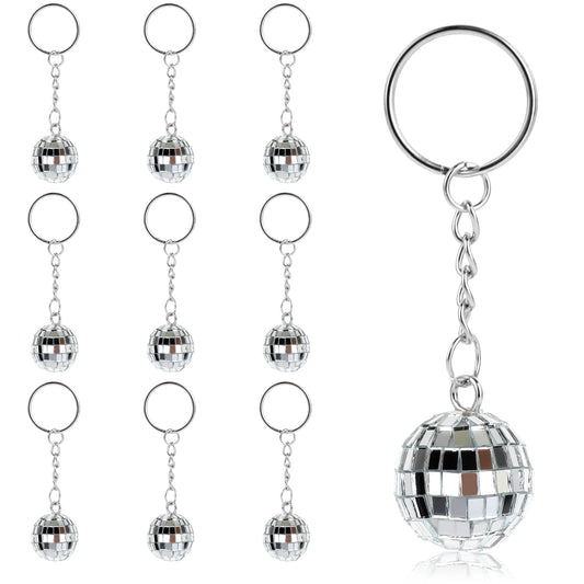 Molain Disco Ball Keychain Keyring, 10 Pcs 70s Small Disco Balls Keychain Silver Mirror Ball Keychain Ball Party Supplies for 70s 80s Disco Party Supplies Halloween Christmas Party Decorations