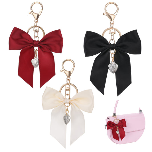 Bewudy 3Pcs Bow Love Key Chain, Pearl Pendant, Bag Charms Purse Charms, Car Key Decoration Accessories Gift(Heart Pendant)