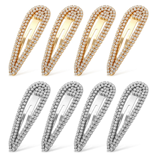 HJZHII 8Pcs Rhinestone Hair Clips Crystal Hair Barrettes Bling Metal Snap Duckbill Hairpins Glitter French Barrettes for Women Wedding Party Valentine's Day Prom(Gold, Silver)