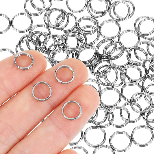 AOZUO Pack of 100 Small Key Rings, Stainless Steel Double Loops, Split Rings, Mini Key Ring, Metal Ring Connector for Jewellery, Earrings, Necklaces, Bracelets and Crafts (8 mm)
