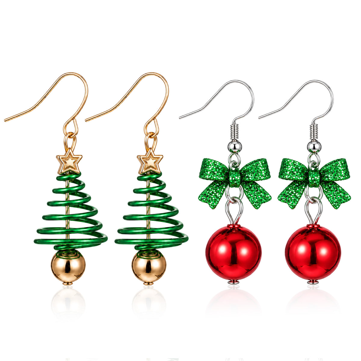 YUXMU 2 Pairs Christmas Earrings Set, Christmas Tree And Bow Design