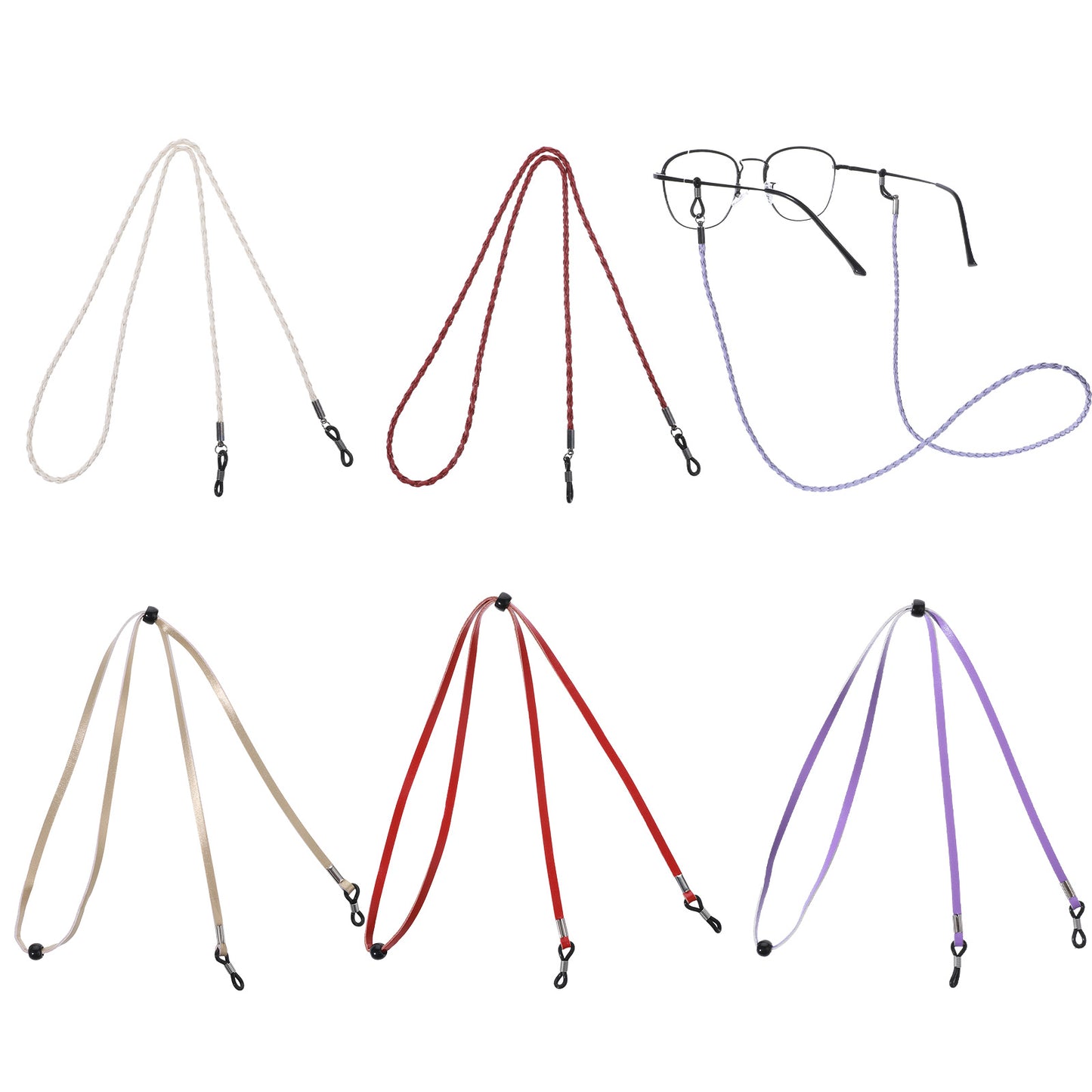 TIESOME Eye Glasses Holder Strap, 6 PCS Adjustable Eyewear String Lanyard Retainer Multicolor Premium Glasses Holder Chains Eyeglass Holders Around Neck for Men Women (Red Purple Gold White)