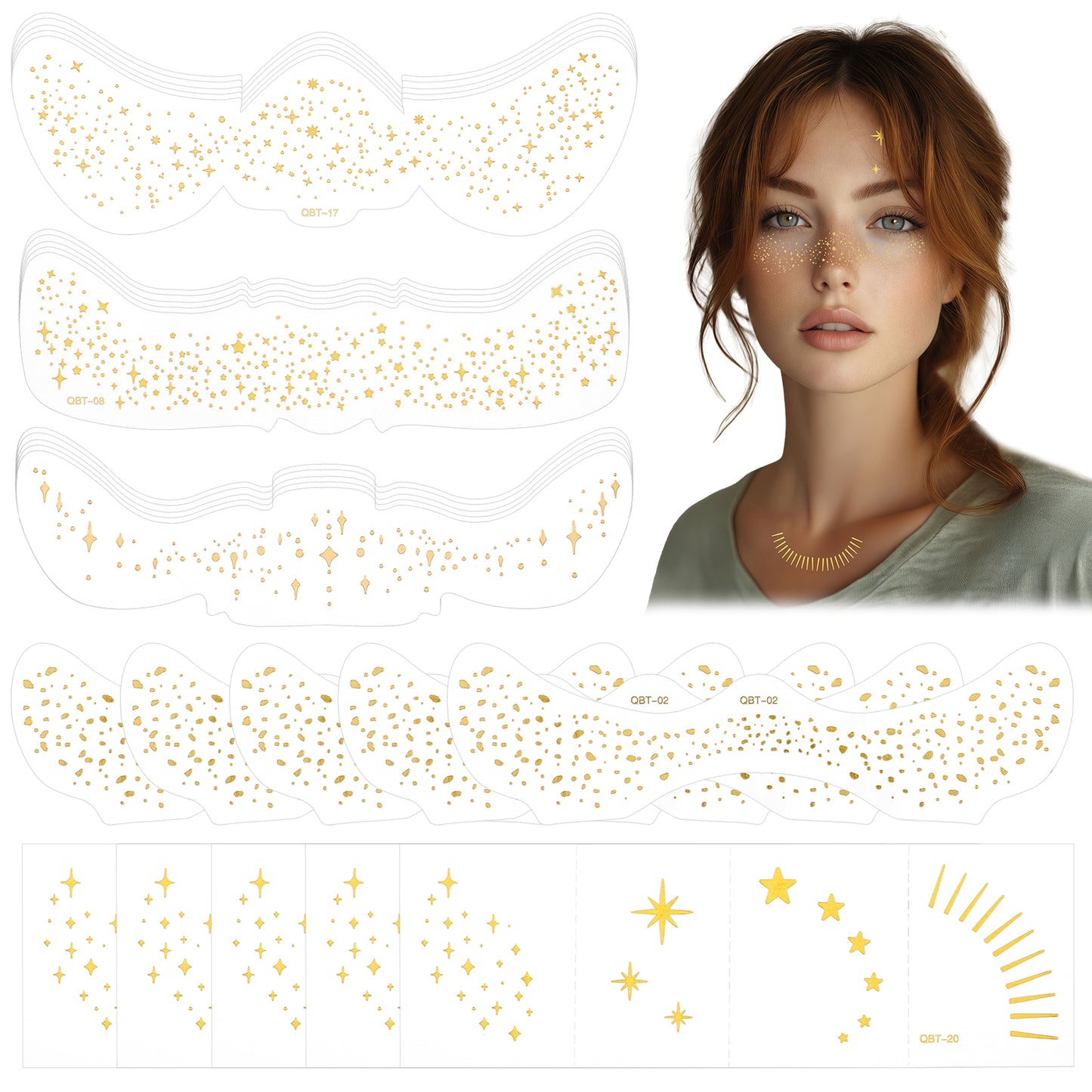 XLIUAX 25 Pcs Glitter Freckles Face Tattoos, Gold Freckle Tattoo for Women, Temporary Face Freckles Stickers for Kids Sparkle Faux Freckle Makeup Patches Accessories for Rave, Halloween, Party