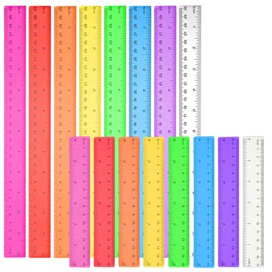 JJUNW 16 Pcs Clear Plastic Ruler, 6in+12in Color Transparent Rulers with Millimeter and Inches Transparent Metric Rulers for School, Home, Office Supplies