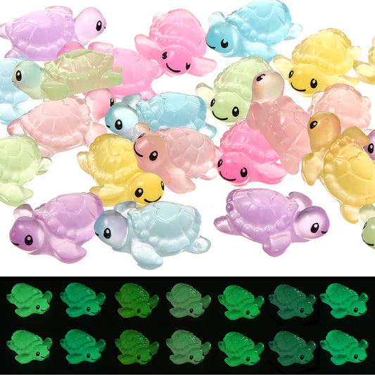 Andibro 48Pcs Luminous Mini ResinTurtles Figurines, 6 Colors Miniature Turtle Figure Glow in The Dark, Cute Tiny Turtle Animal Statue for DIY Micro Landscape Dollhouse Fairy Garden