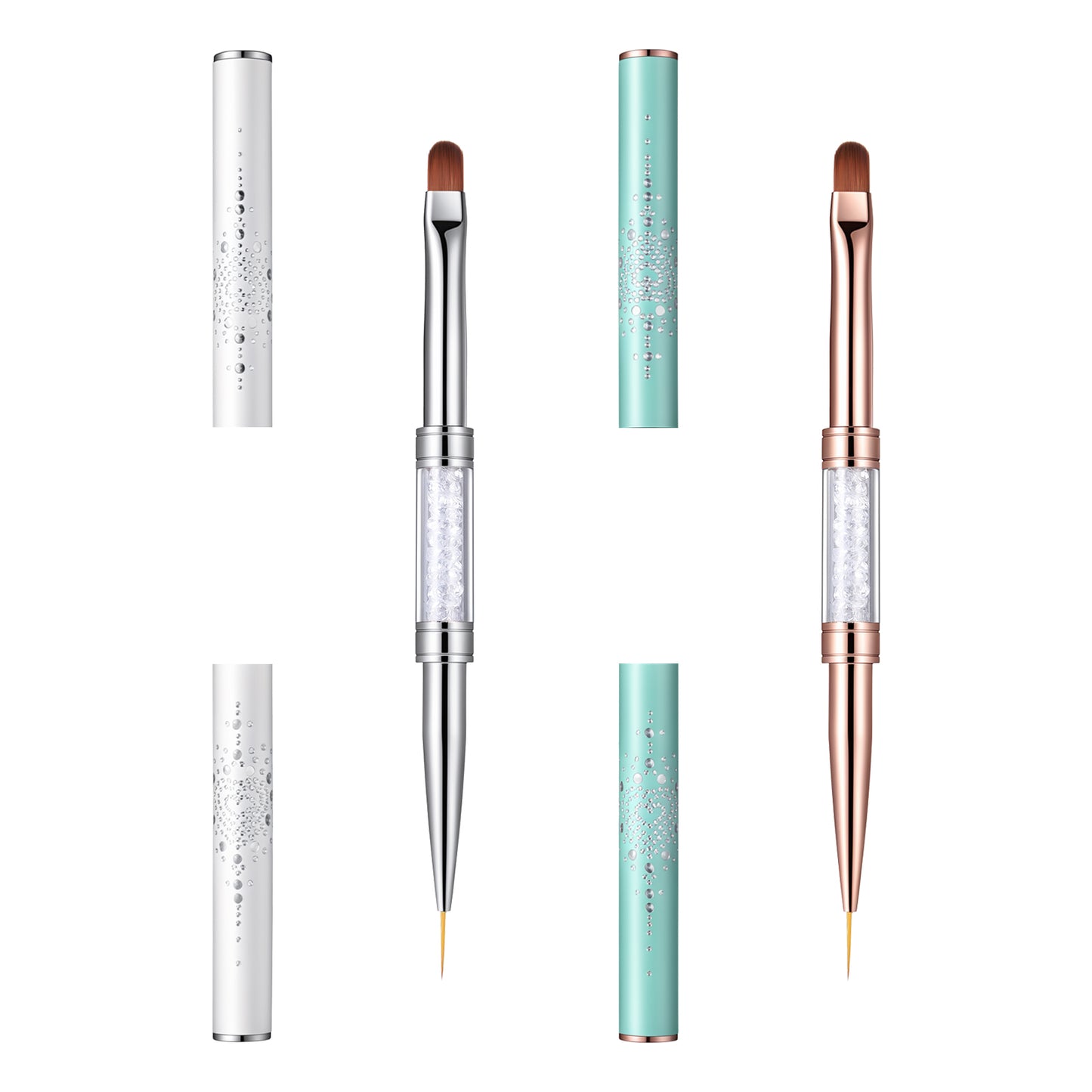 HJZHII 2Pcs Double-Ended Builder Gel Brush, French Tip Brush Hard Gel Brushes Oval French Tip Brushes Builder Gels Brushs Set with Rhinestone Handle for Design Nail