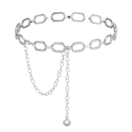 Andibro Metal Link Chain Belt for Women, Chunky Belly Chains Waist Belt for Dresses Jeans(silver)