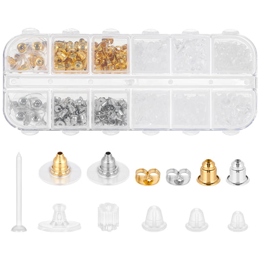 Molain 12 Styles 600 Pcs Earring Backs for Studs, Clear Plastic Earrings Hypoallergenic Metal Rubber Silicone Earring Backs Bullet Clutch Stoppers Replacement Kits for Fish Hook Earring Studs Hoops