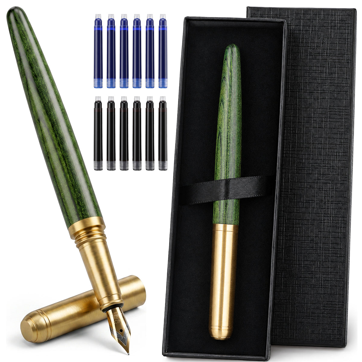 Molain Handcrafted Wooden Fountain Pens Set, Vintage Wood Fountain Pen